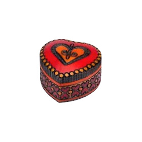 Polish Heart Shaped Wooden Box, 2-7/8L