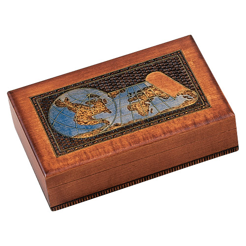 Wooden Polish Box - Large Globe & World Map Box, 8.25L