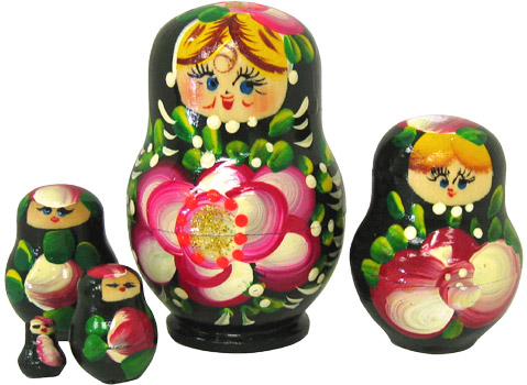 3 Miniature Russian Doll Set - 5 Nesting Dolls, Green
