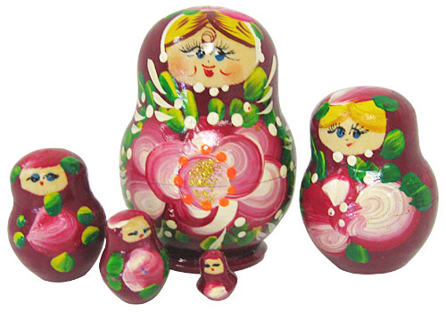 3 Miniature Russian Doll Set - 5 Nesting Dolls, Red