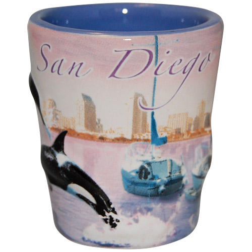 San Diego Waterfront Whales Souvenir Ceramic Shot Glass