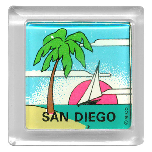 Picture frame style magnet featuring San Diego beach clip art