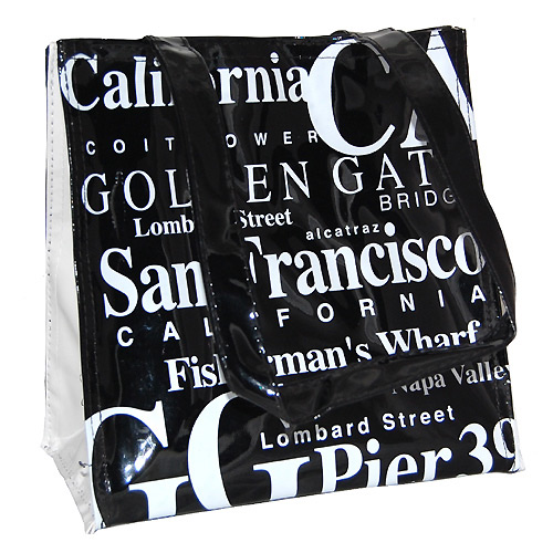 San Francisco Souvenir Tote Bag in B/W Letters, Small - Black