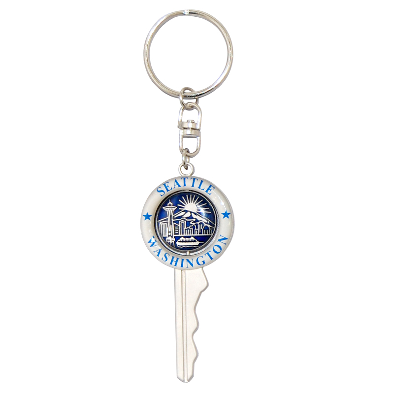 Seattle Keychain-Shape Keychain with Spin, Navy Blue