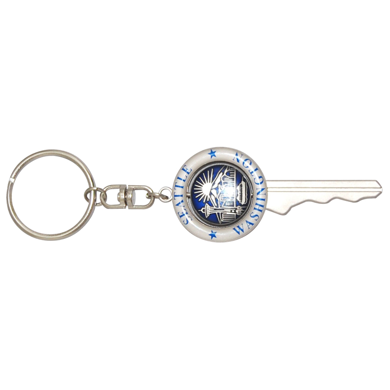 Seattle Keychain-Shape Keychain with Spin, Navy Blue, photo-1