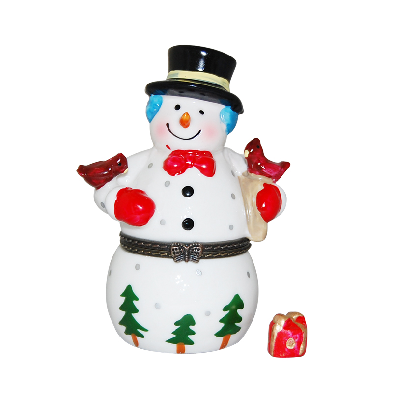 Snowman with Birds Trinket Box, 3.75H