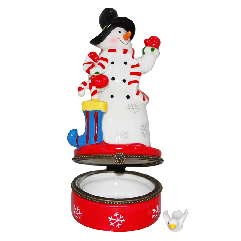 Snowman With Stocking on Red Base - Trinket Box, photo-1