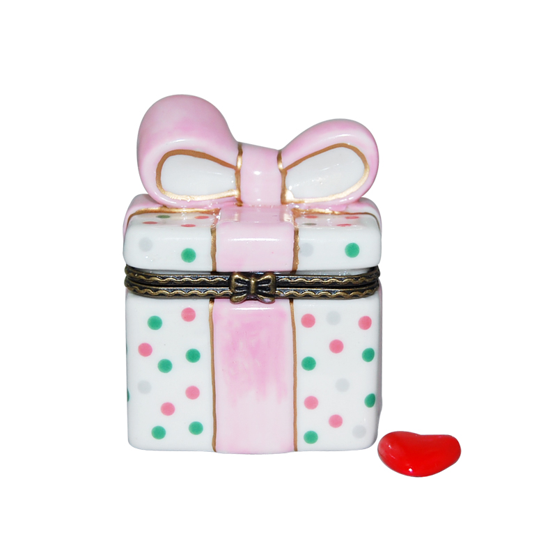 Polka Dot Pink Bow Present Trinket Box