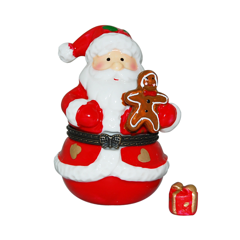 Santa Holding A Gingerbread Man Cookie Trinket Box