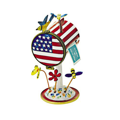 American Flag - Enamel Mail Box Style Stamp Holder