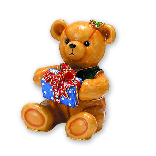 Teddy Bear Jeweled Enamel Trinket Box, 2.5H