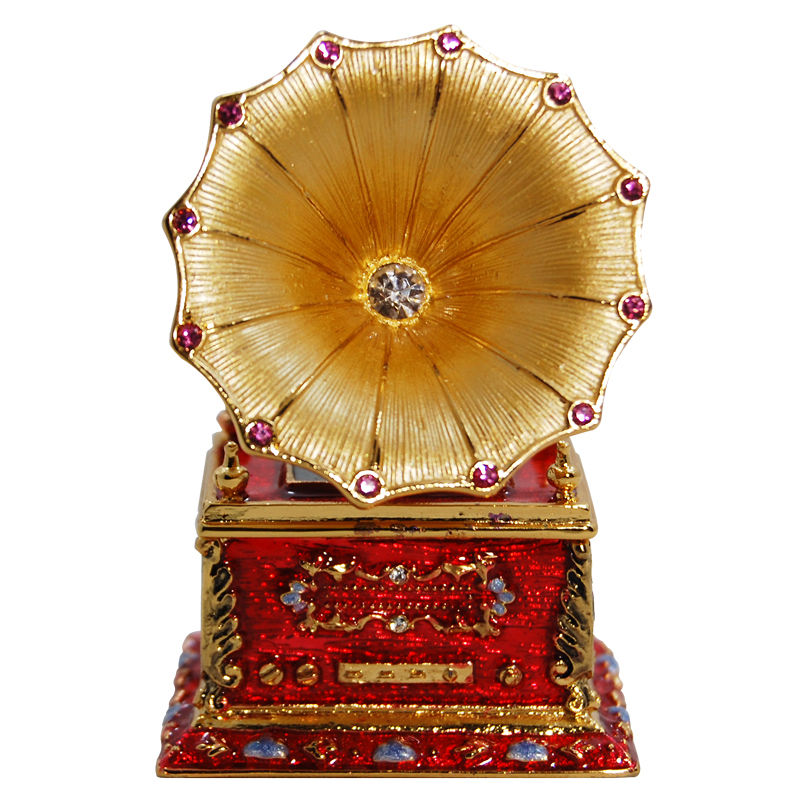 Phonograph Enamel Jeweled Trinket Box