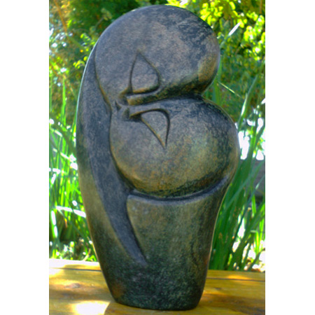 African Sculpture - Kissing Lovers, 13H Golden Serpentine Stone