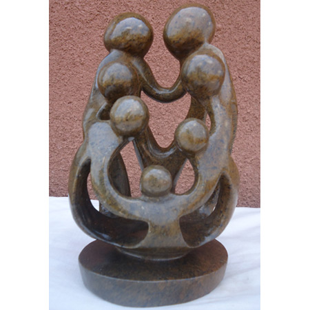 African Sculpture - Stone Family 7 heads, 9H Shona Stone