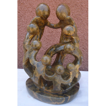 African Sculpture - Stone Family 9 heads, 11H Shona Stone