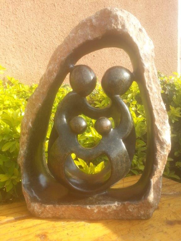 Family of 4 - Inscribed Natural, Stone Sculpture 12H