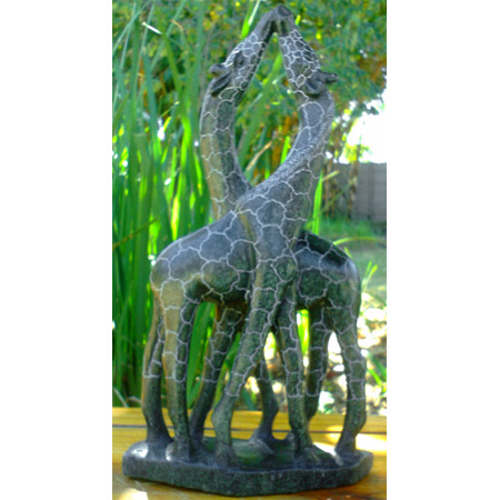 African Sculpture - Kissing Giraffes, 12H Shona Stone