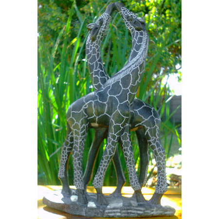 African Sculpture - Kissing Giraffes, 12H Shona Stone