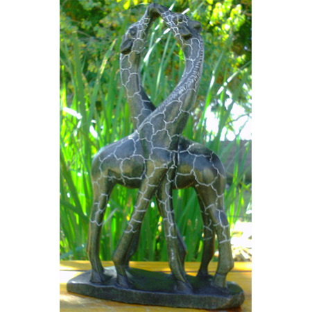 African Sculpture - Kissing Giraffes, 11H Shona Stone