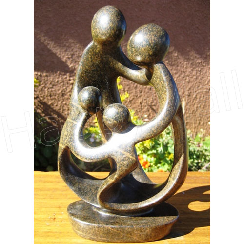 African Sculpture - Family of Four, 10H Shona Stone