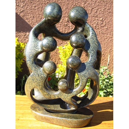 African Sculpture - Stone Family 7 heads, 12H Shona Stone