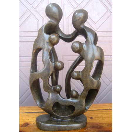 African Sculpture - Stone Family 8 heads, 11H Shona Stone