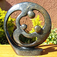 Hand-carved Shona Stone - Family of 3 Circle Statue, 12H