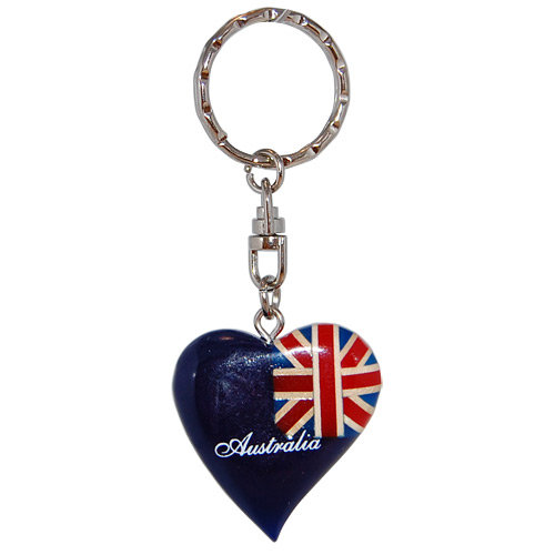 Australia Flag Key Chain - Heart Shaped Wood