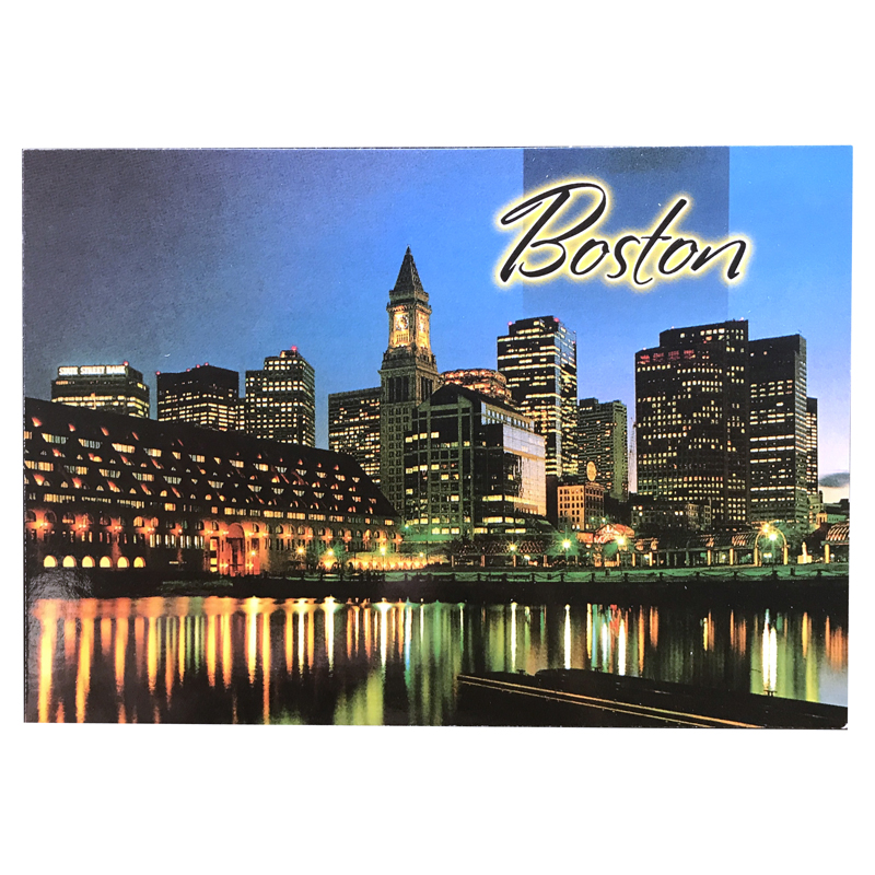 Bostons City Skyline View At Night Souvenir Postcard, 6x4