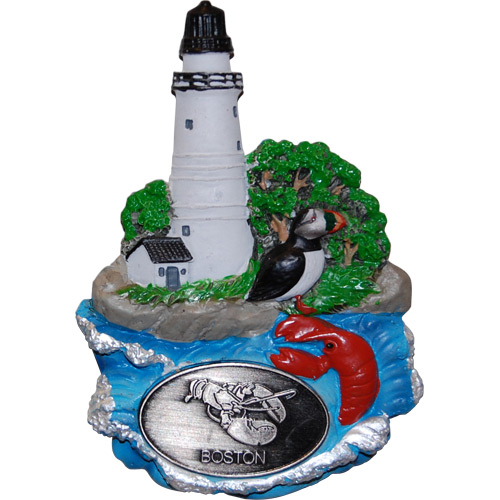 Boston Lighthouse Magnet with Pewter Emblem