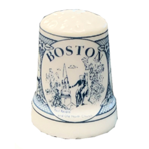 Boston Themed Thimble, Delft Blue