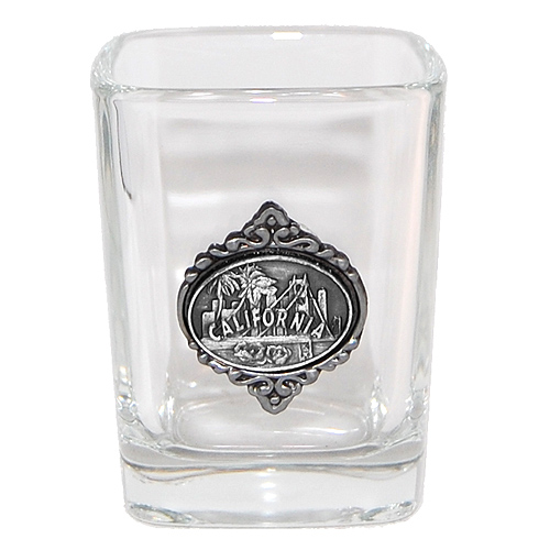 California Souvenir Shot Glass with Pewter Emblem