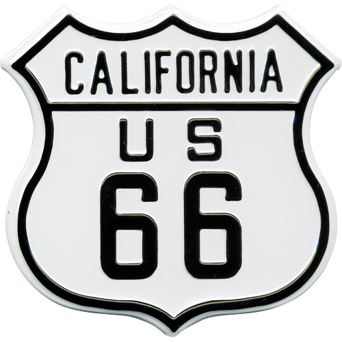 California Route 66 Sign - Die Cut Embossed Tin Magnet