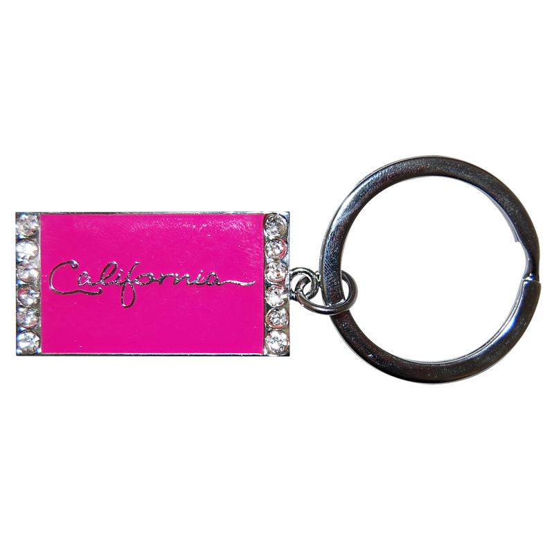 Stylish California Keychain with Pink Porcelain Enamel and Rhinestones