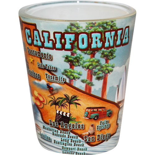 California State Map with Palm Trees Souvenir Shot Glass