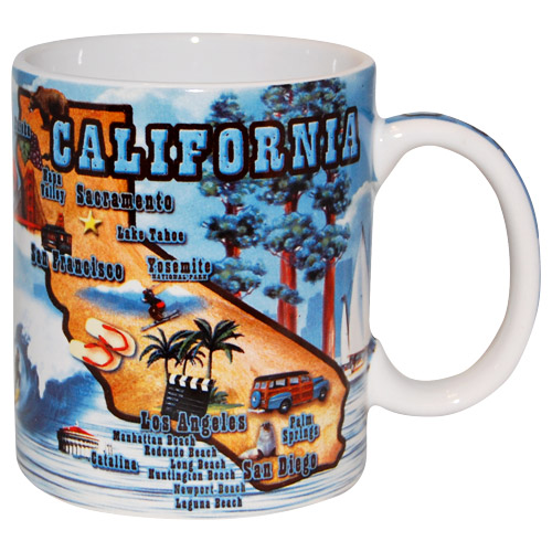 California Souvenir Mug with State Map/Tourist Attractions