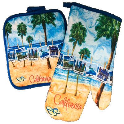 California Polaroids Pot Holder Oven Mitt Set