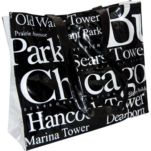 Chicago City B/W Letter Tote Bag, Large