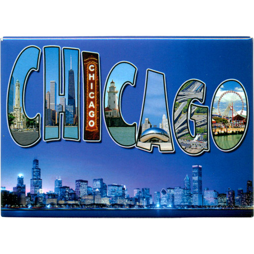 Chicago Post Card Souvenir Metal Magnet