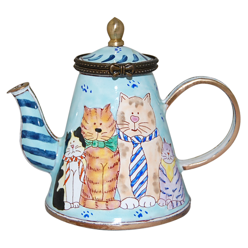 Cats In Ties Hinged Miniature Teapot