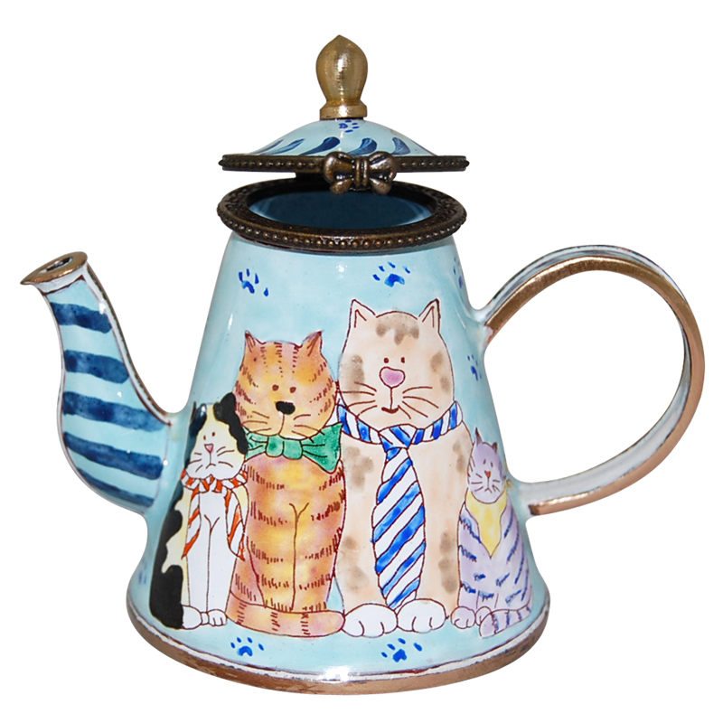 Cats In Ties Hinged Miniature Teapot