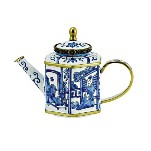 Blue & White Miniature Teapot with Chinese Paintings