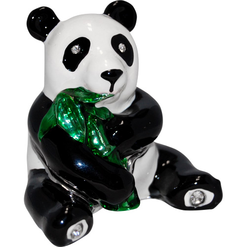 Panda Bear with Bamboo - Enamel Jeweled Trinket Box, 2H