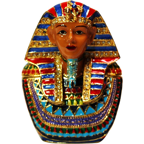 King Tut Bust - Small Jeweled Trinket Box, 2.25H