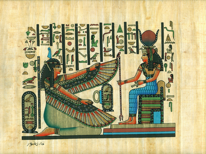 Maat and Hator 9x12 Papyrus Painting