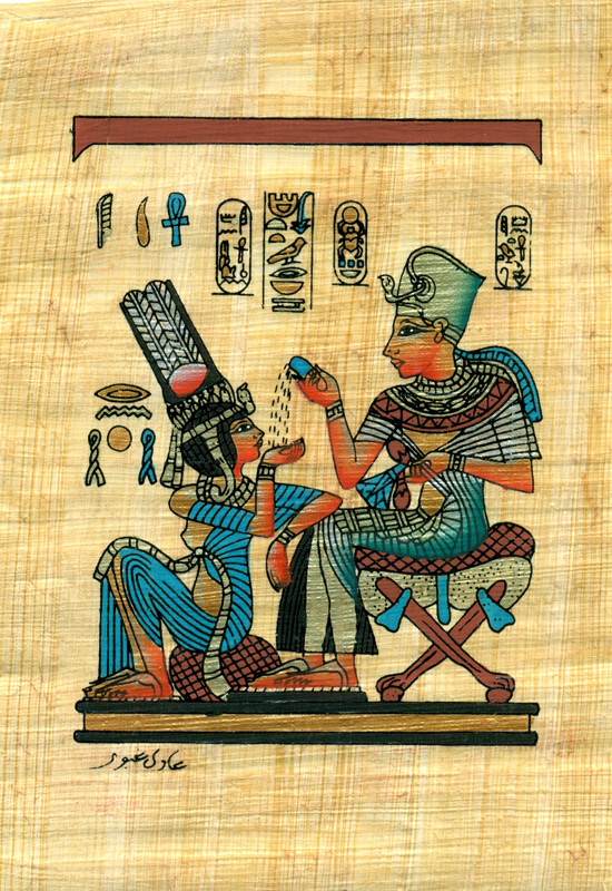 King Tut & His Wife 6.25x4.25 Papyrus Painting