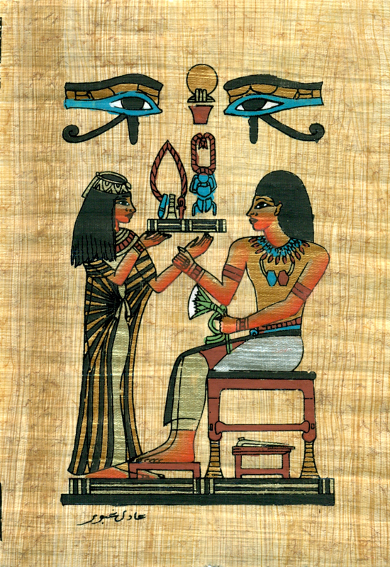 King Tut & His Wife, 6.25x4.25 Papyrus Painting