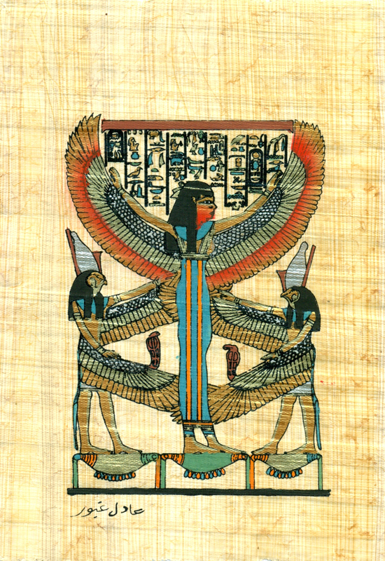 Winged Maat, 6.25x4.25 Papyrus Painting