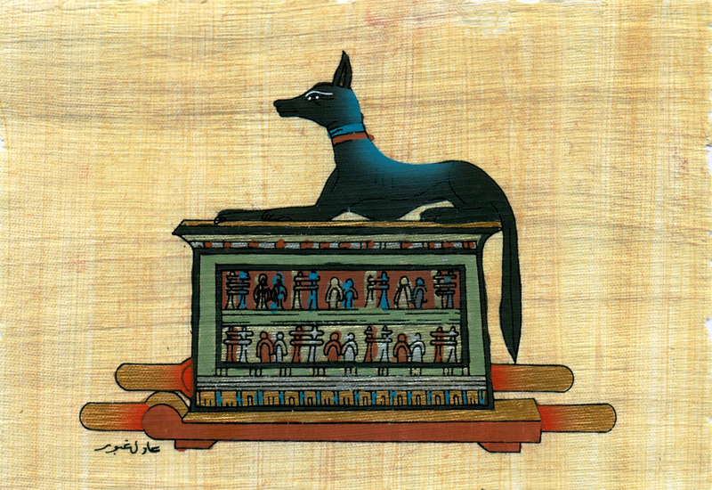 Anubis,God of the Dead, 4.25x6.25 Papyrus Painting