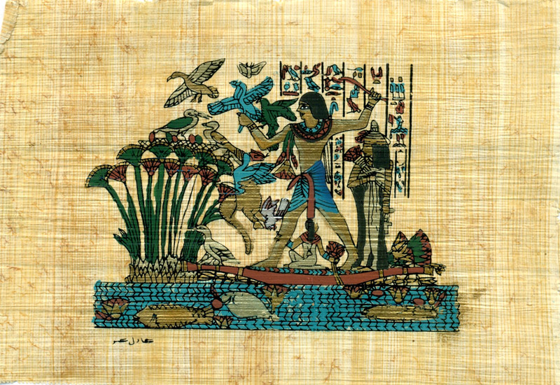 Nebamun Hunting in River Nile - Papyrus Painting, 4.25x6.25